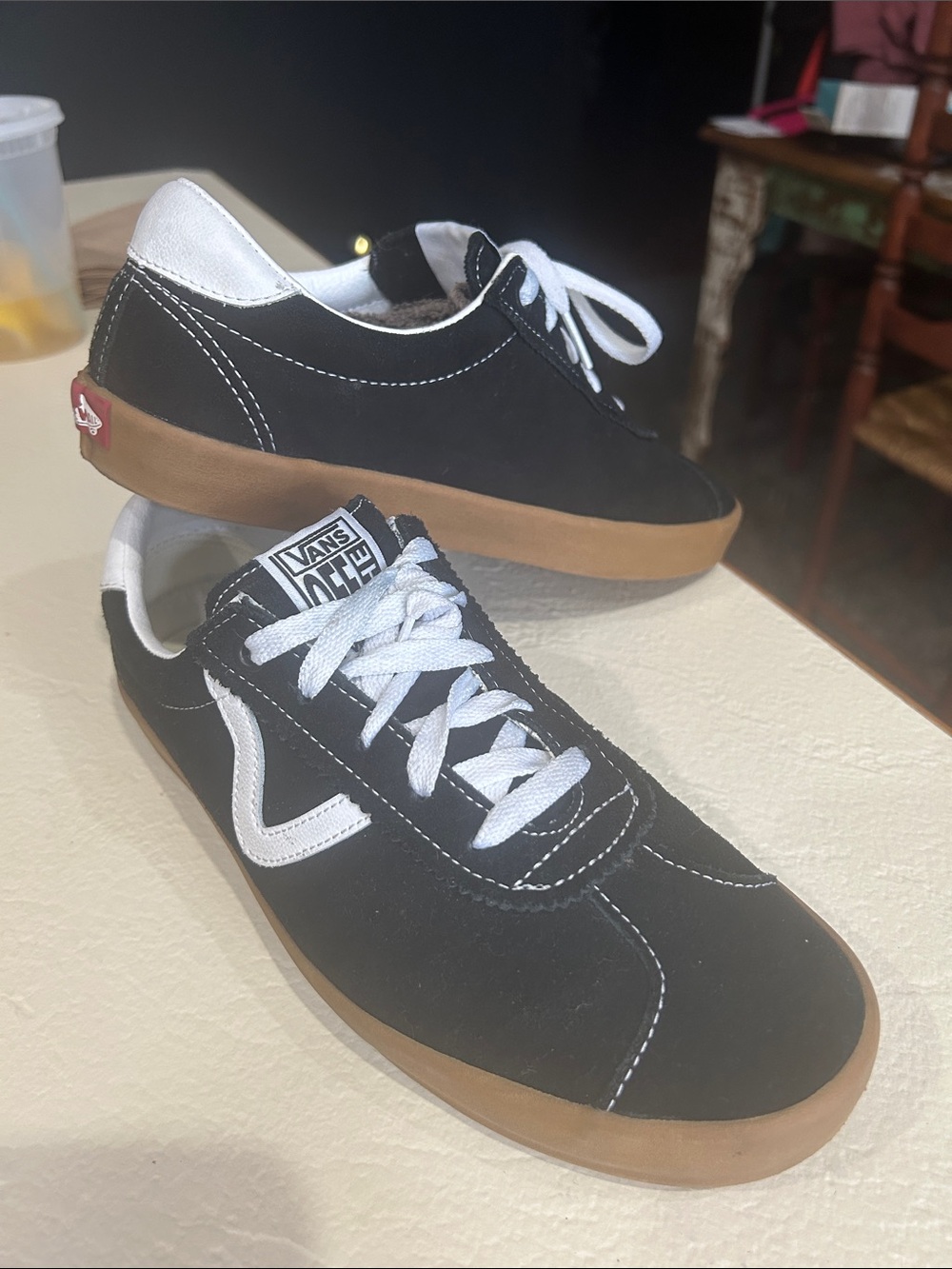 Vans Black and White Men's Suede Sneakers with Gum Sole